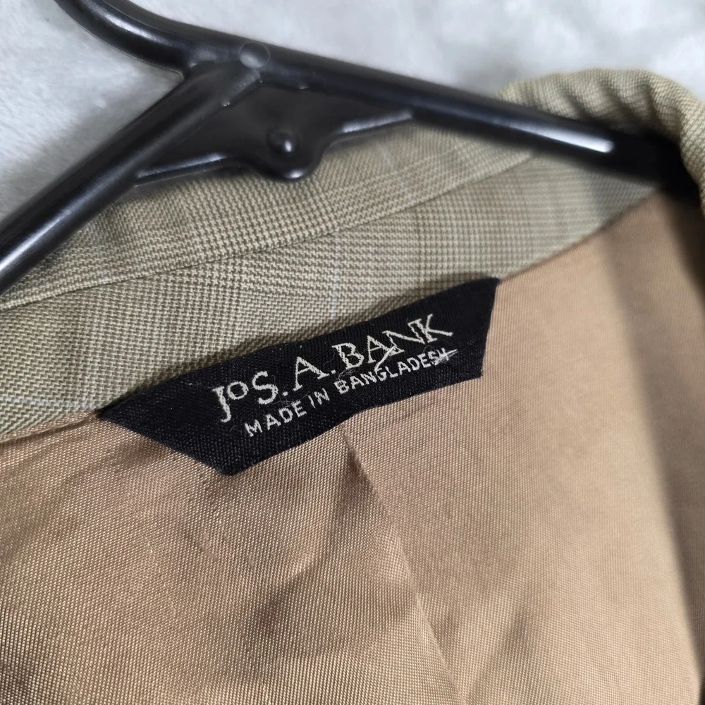 Jos. A. Bank Blazer Mens Tan Fair Glen Plaid 44R‎ Two Button Sport Coat Cashmere